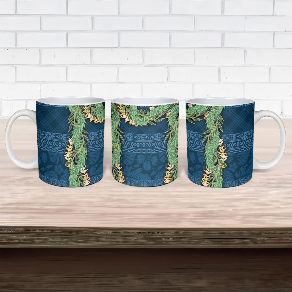 Hawai'i Paniolo Maile Twisted Lei Ceramic Mug Cobalt Blue LT7 - Polynesian Pride