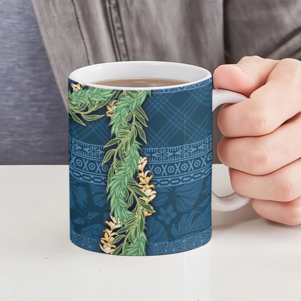 Hawai'i Paniolo Maile Twisted Lei Ceramic Mug Cobalt Blue LT7 - Polynesian Pride