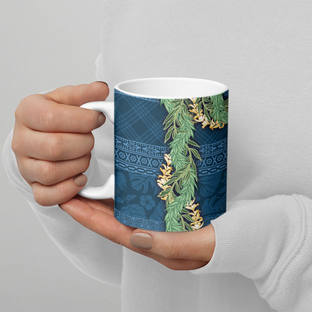 Hawai'i Paniolo Maile Twisted Lei Ceramic Mug Cobalt Blue LT7 - Polynesian Pride