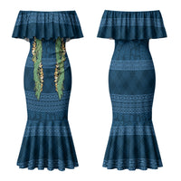 Hawai'i Paniolo Maile Twisted Lei Couples Matching Mermaid Dress and Hawaiian Shirt Cobalt Blue LT7 - Polynesian Pride