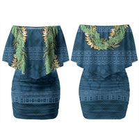 Hawai'i Paniolo Maile Twisted Lei Couples Matching Off Shoulder Short Dress and Hawaiian Shirt Cobalt Blue LT7 - Polynesian Pride