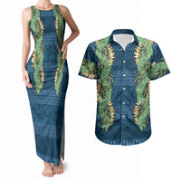 Hawai'i Paniolo Maile Twisted Lei Couples Matching Tank Maxi Dress and Hawaiian Shirt Cobalt Blue LT7 Cobalt Blue - Polynesian Pride