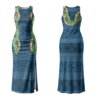 Hawai'i Paniolo Maile Twisted Lei Couples Matching Tank Maxi Dress and Hawaiian Shirt Cobalt Blue LT7 - Polynesian Pride