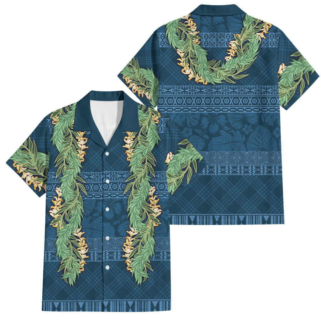 Hawai'i Paniolo Maile Twisted Lei Family Matching Mermaid Dress and Hawaiian Shirt Cobalt Blue LT7 Dad's Shirt - Short Sleeve Cobalt Blue - Polynesian Pride