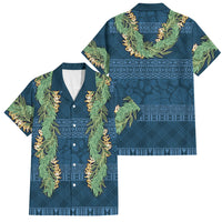 Hawai'i Paniolo Maile Twisted Lei Family Matching Puletasi and Hawaiian Shirt Cobalt Blue LT7 Dad's Shirt - Short Sleeve Cobalt Blue - Polynesian Pride