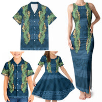 Hawai'i Paniolo Maile Twisted Lei Family Matching Tank Maxi Dress and Hawaiian Shirt Cobalt Blue LT7 - Polynesian Pride