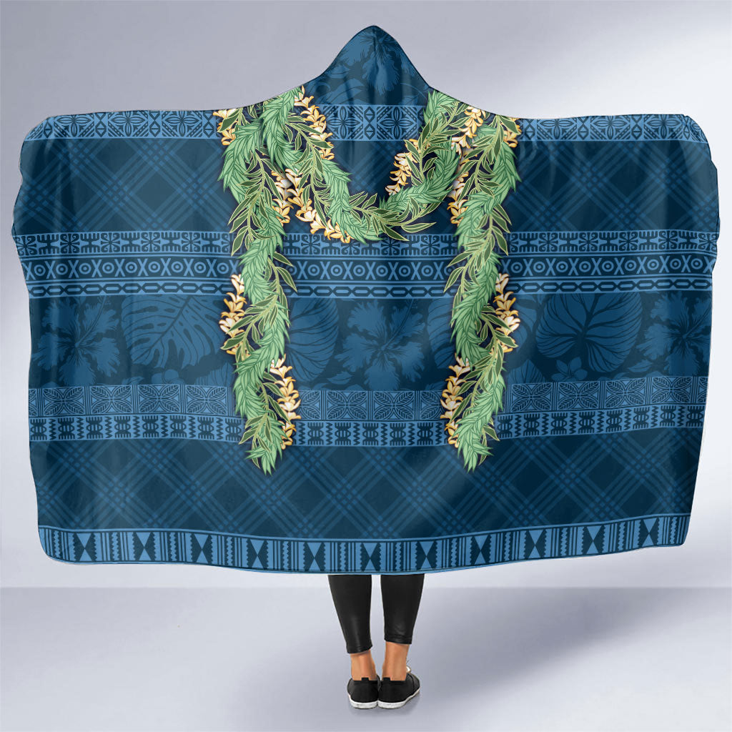 Hawai'i Paniolo Maile Twisted Lei Hooded Blanket Cobalt Blue LT7 One Size Cobalt Blue - Polynesian Pride