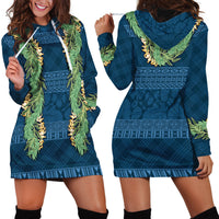 Hawai'i Paniolo Maile Twisted Lei Hoodie Dress Cobalt Blue LT7 - Polynesian Pride
