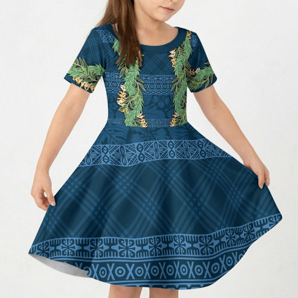 Hawai'i Paniolo Maile Twisted Lei Kid Short Sleeve Dress Cobalt Blue LT7 KID Cobalt Blue - Polynesian Pride