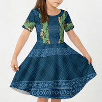 Hawai'i Paniolo Maile Twisted Lei Kid Short Sleeve Dress Cobalt Blue LT7 KID Cobalt Blue - Polynesian Pride