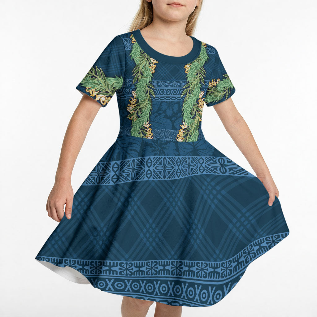 Hawai'i Paniolo Maile Twisted Lei Kid Short Sleeve Dress Cobalt Blue LT7 - Polynesian Pride