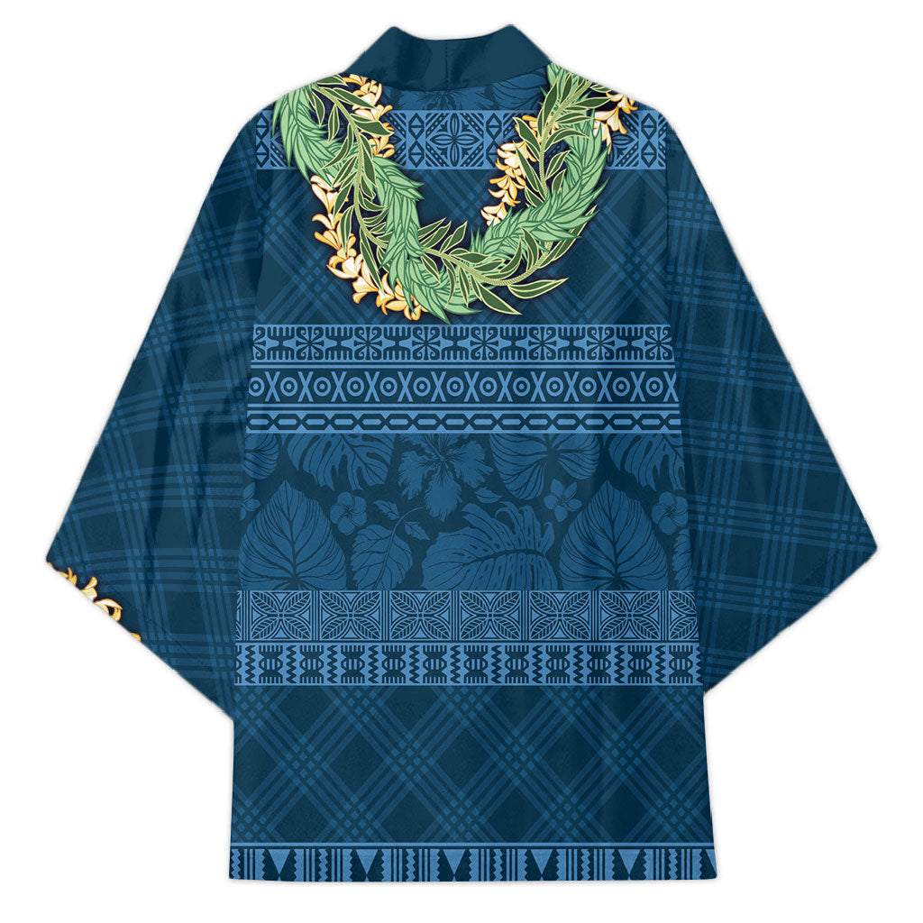 Hawai'i Paniolo Maile Twisted Lei Kimono Cobalt Blue LT7 - Polynesian Pride