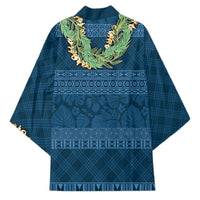 Hawai'i Paniolo Maile Twisted Lei Kimono Cobalt Blue LT7 - Polynesian Pride