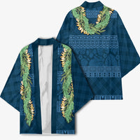 Hawai'i Paniolo Maile Twisted Lei Kimono Cobalt Blue LT7 - Polynesian Pride