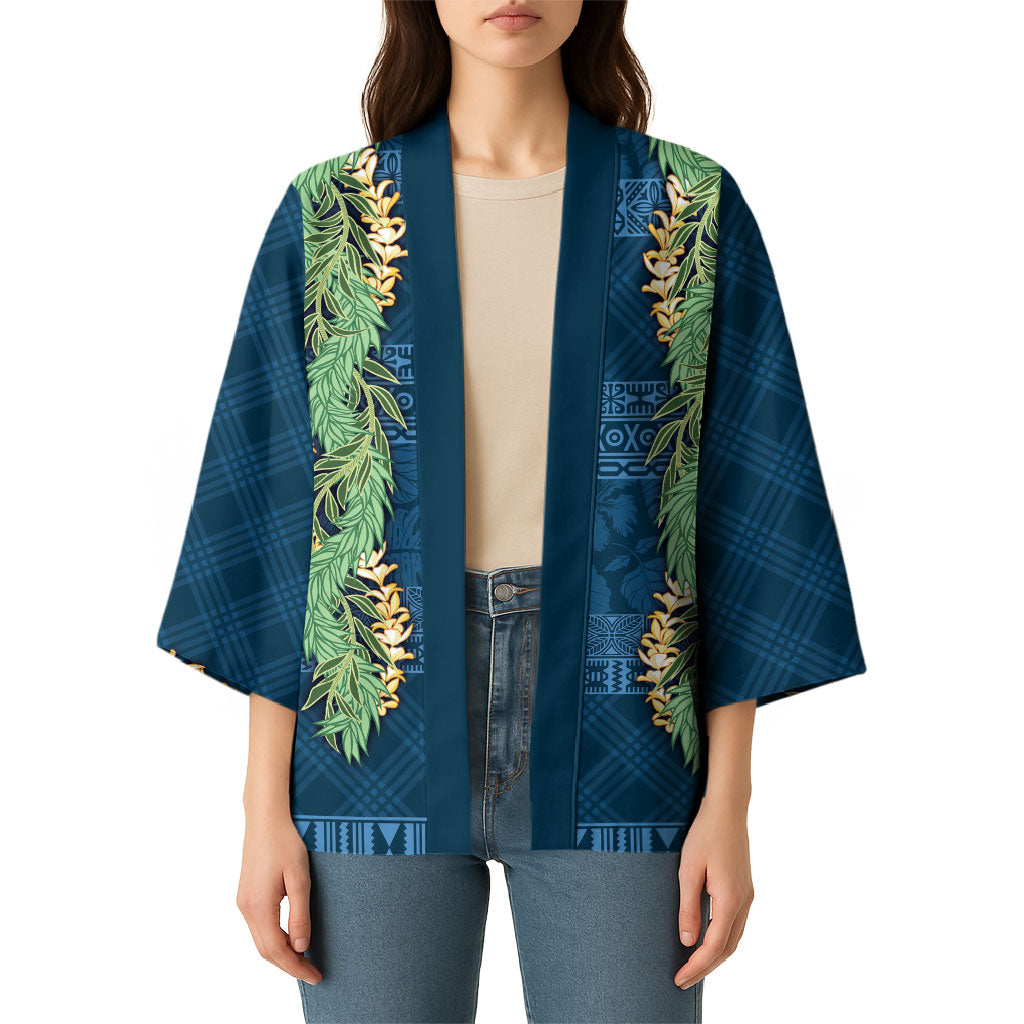 Hawai'i Paniolo Maile Twisted Lei Kimono Cobalt Blue LT7 - Polynesian Pride