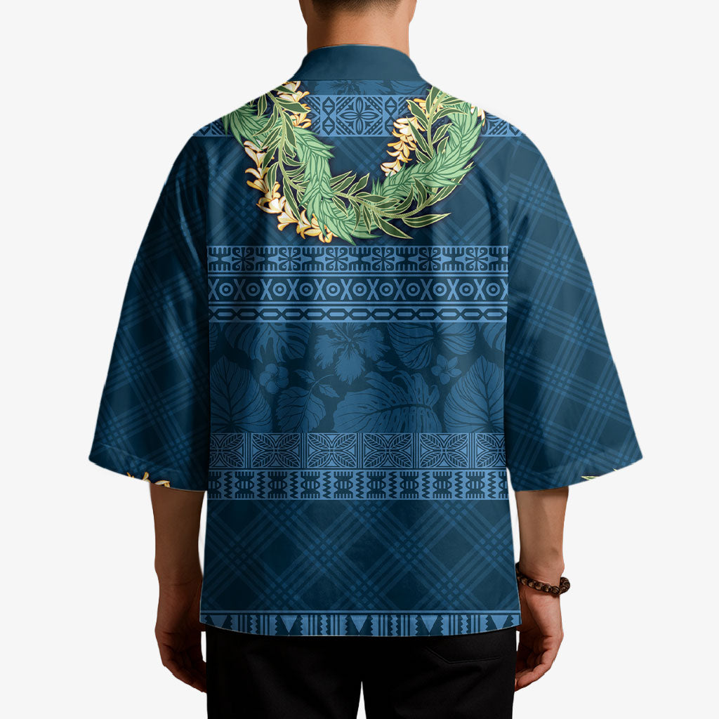 Hawai'i Paniolo Maile Twisted Lei Kimono Cobalt Blue LT7 - Polynesian Pride