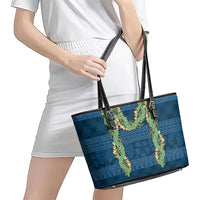 Hawai'i Paniolo Maile Twisted Lei Leather Tote Bag Cobalt Blue LT7 - Polynesian Pride