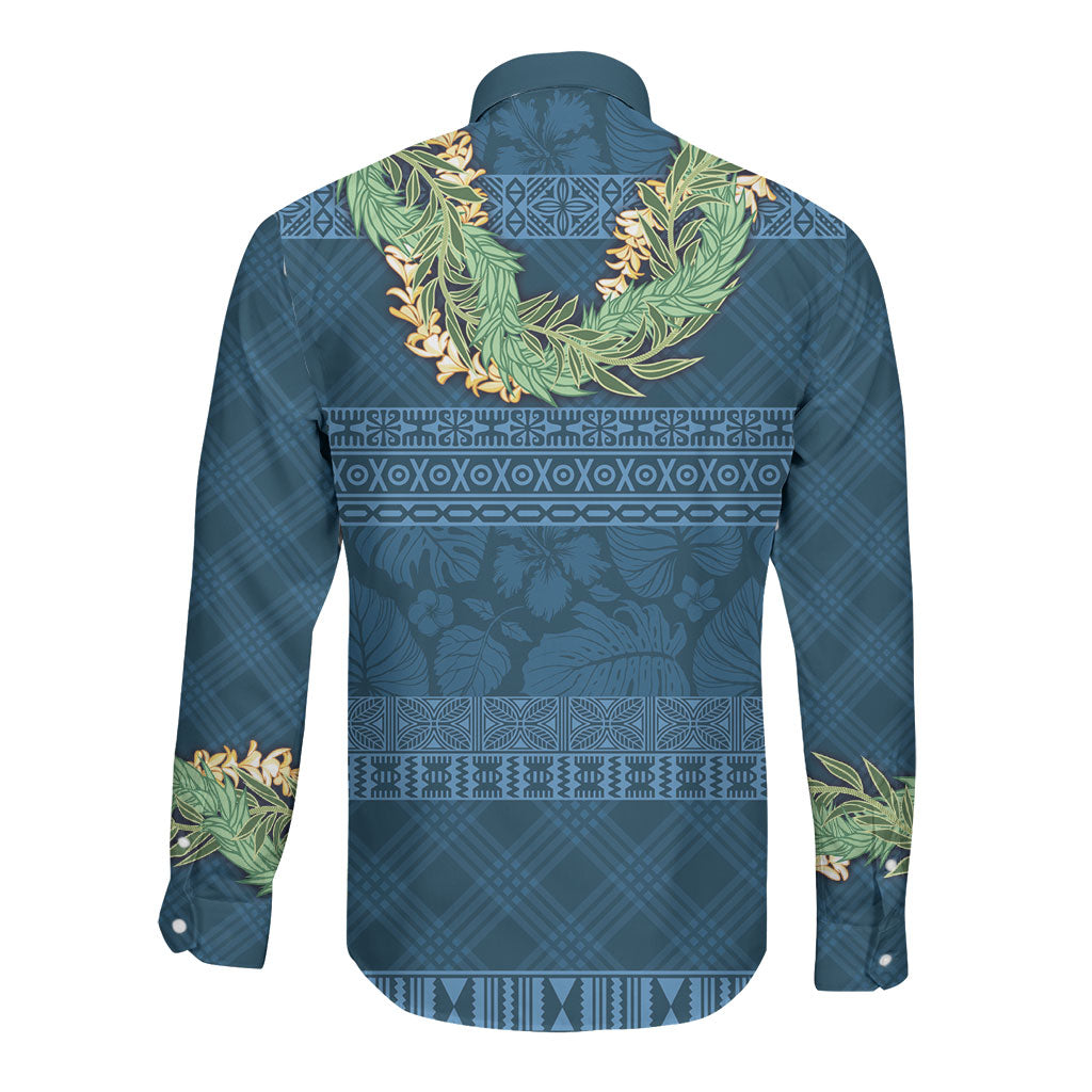 Hawai'i Paniolo Maile Twisted Lei Long Sleeve Button Shirt Cobalt Blue LT7 - Polynesian Pride