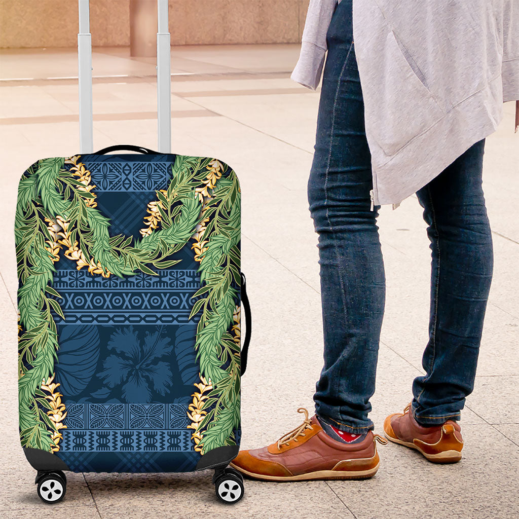 Hawai'i Paniolo Maile Twisted Lei Luggage Cover Cobalt Blue