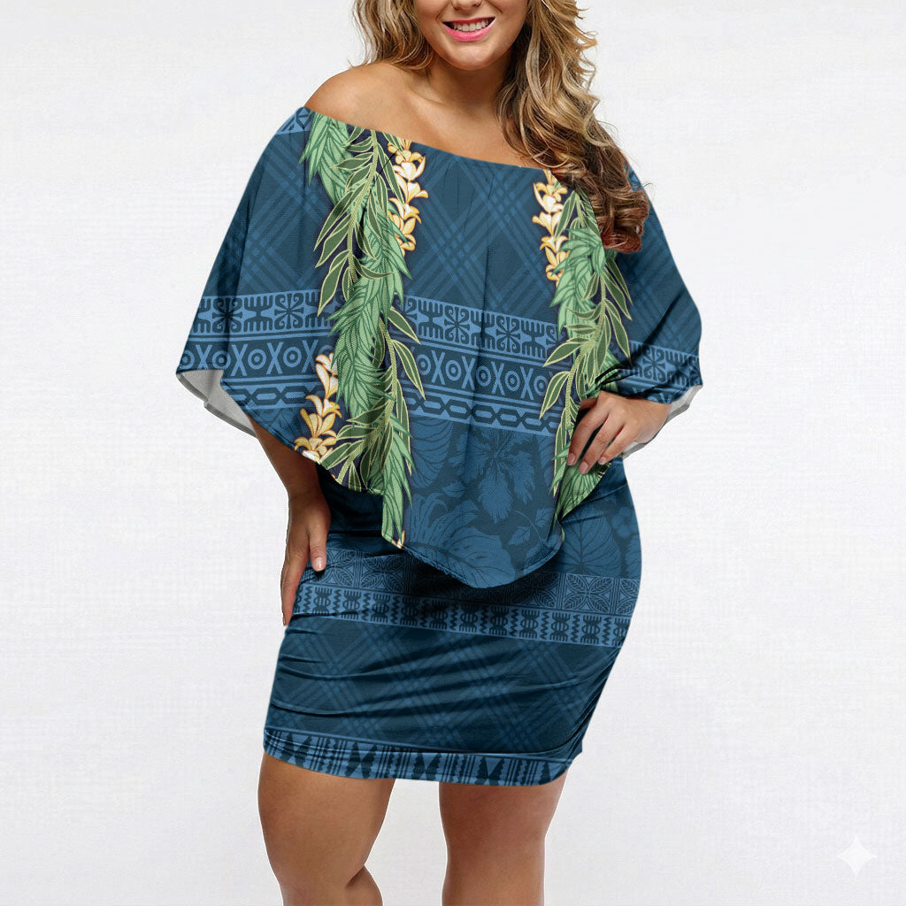 Hawai'i Paniolo Maile Twisted Lei Off Shoulder Short Dress Cobalt Blue LT7 Women Cobalt Blue - Polynesian Pride