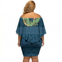 Hawai'i Paniolo Maile Twisted Lei Off Shoulder Short Dress Cobalt Blue LT7 - Polynesian Pride