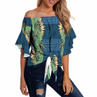 Hawai'i Paniolo Maile Twisted Lei Off Shoulder Wrap Waist Top Cobalt Blue LT7 Cobalt Blue - Polynesian Pride