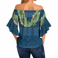 Hawai'i Paniolo Maile Twisted Lei Off Shoulder Wrap Waist Top Cobalt Blue LT7 - Polynesian Pride