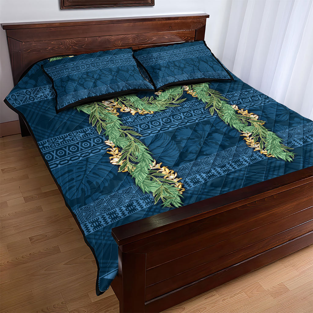 Hawai'i Paniolo Maile Twisted Lei Quilt Bed Set Cobalt Blue LT7 - Polynesian Pride