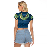Hawai'i Paniolo Maile Twisted Lei Raglan Cropped T Shirt Cobalt Blue LT7 - Polynesian Pride