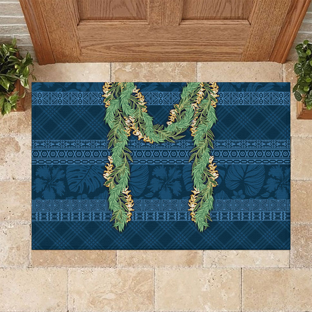 Hawai'i Paniolo Maile Twisted Lei Rubber Doormat Cobalt Blue LT7 Cobalt Blue - Polynesian Pride