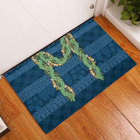 Hawai'i Paniolo Maile Twisted Lei Rubber Doormat Cobalt Blue LT7 - Polynesian Pride