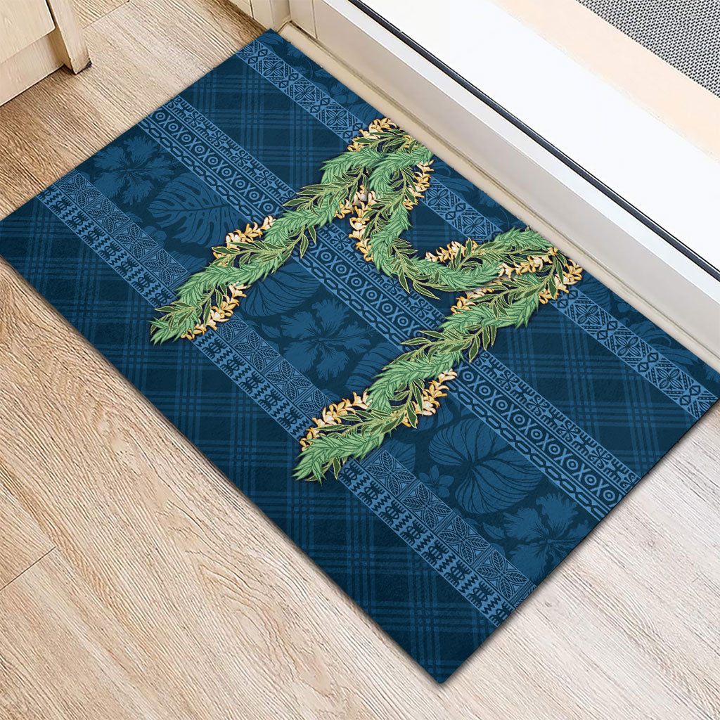 Hawai'i Paniolo Maile Twisted Lei Rubber Doormat Cobalt Blue LT7 - Polynesian Pride