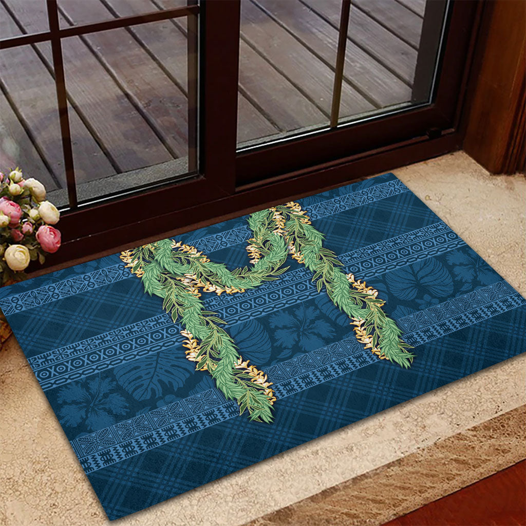 Hawai'i Paniolo Maile Twisted Lei Rubber Doormat Cobalt Blue LT7 - Polynesian Pride
