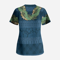 Hawai'i Paniolo Maile Twisted Lei Scrub Top Cobalt Blue LT7 - Polynesian Pride