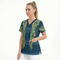 Hawai'i Paniolo Maile Twisted Lei Scrub Top Cobalt Blue LT7 - Polynesian Pride