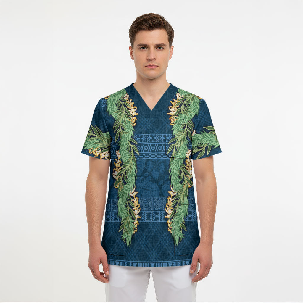 Hawai'i Paniolo Maile Twisted Lei Scrub Top Cobalt Blue LT7 - Polynesian Pride