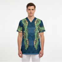 Hawai'i Paniolo Maile Twisted Lei Scrub Top Cobalt Blue LT7 - Polynesian Pride