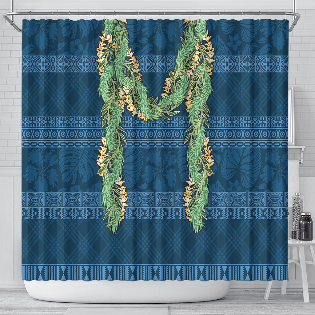 Hawai'i Paniolo Maile Twisted Lei Shower Curtain Cobalt Blue LT7 - Polynesian Pride