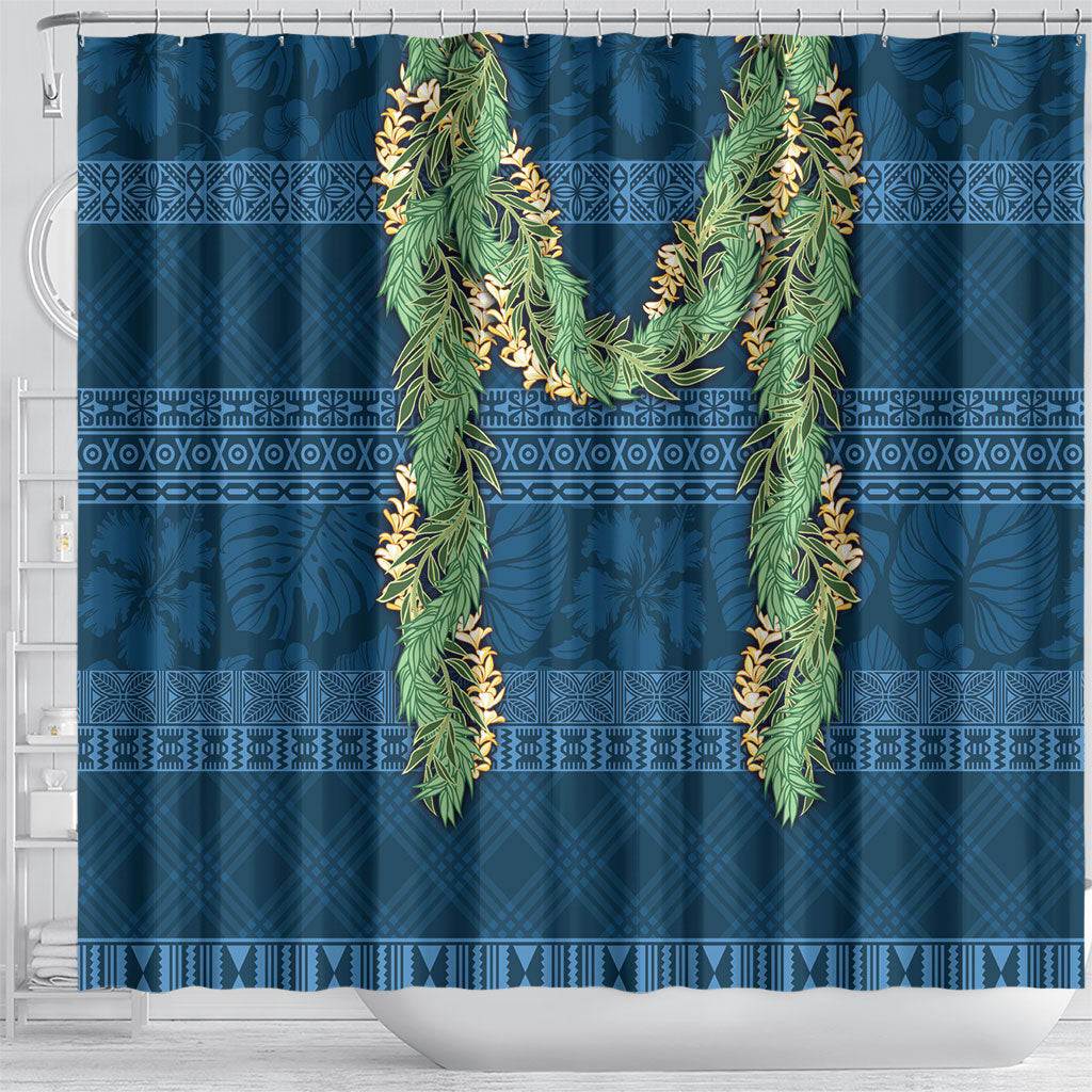 Hawai'i Paniolo Maile Twisted Lei Shower Curtain Cobalt Blue LT7 - Polynesian Pride