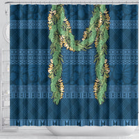 Hawai'i Paniolo Maile Twisted Lei Shower Curtain Cobalt Blue LT7 - Polynesian Pride