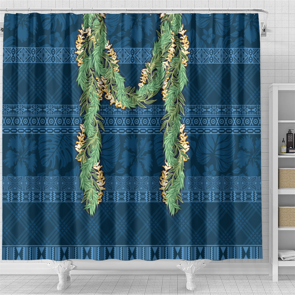 Hawai'i Paniolo Maile Twisted Lei Shower Curtain Cobalt Blue LT7 - Polynesian Pride