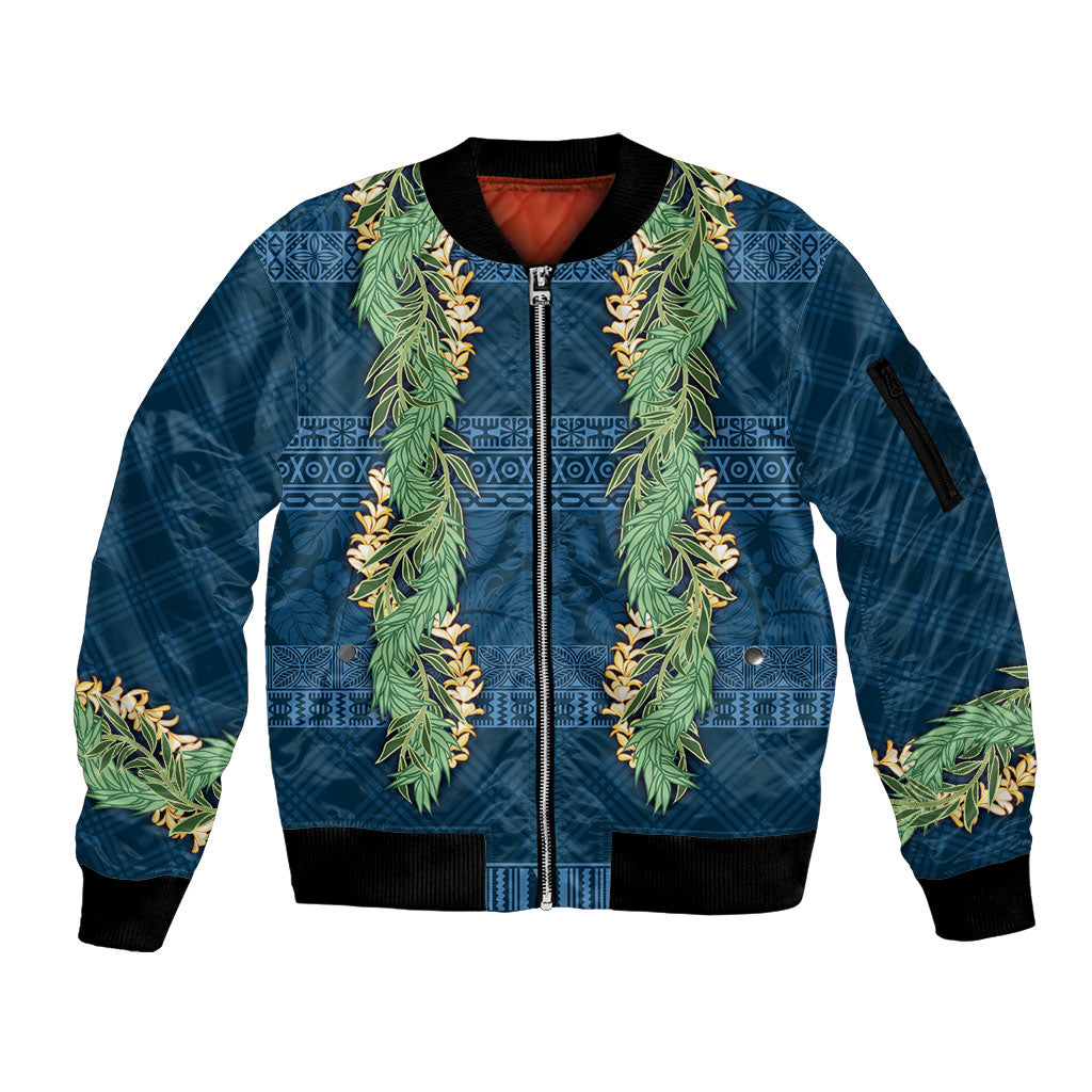 Hawai'i Paniolo Maile Twisted Lei Sleeve Zip Bomber Jacket Cobalt Blue LT7 Unisex Cobalt Blue - Polynesian Pride