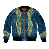 Hawai'i Paniolo Maile Twisted Lei Sleeve Zip Bomber Jacket Cobalt Blue LT7 Unisex Cobalt Blue - Polynesian Pride