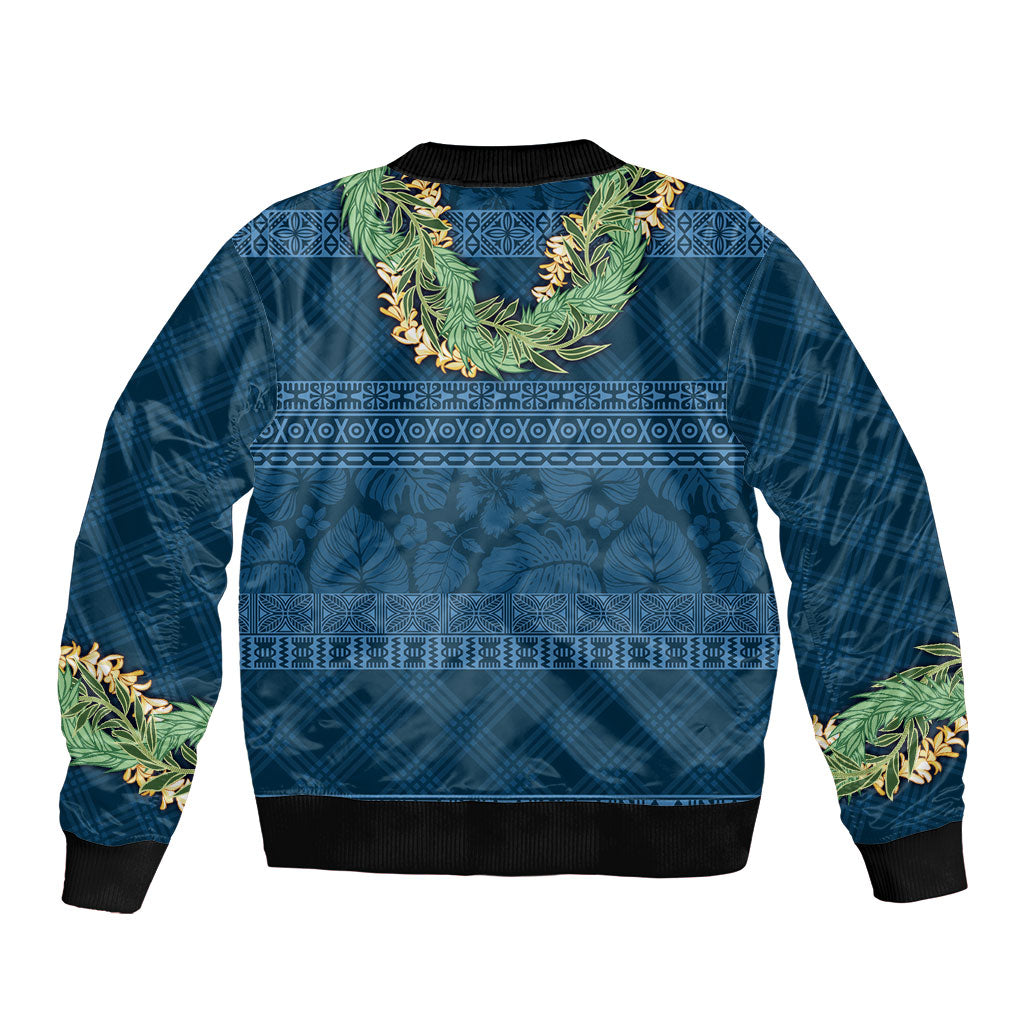 Hawai'i Paniolo Maile Twisted Lei Sleeve Zip Bomber Jacket Cobalt Blue LT7 - Polynesian Pride