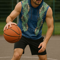 Hawai'i Paniolo Maile Twisted Lei Sleeveless Hoodie Cobalt Blue LT7 - Polynesian Pride