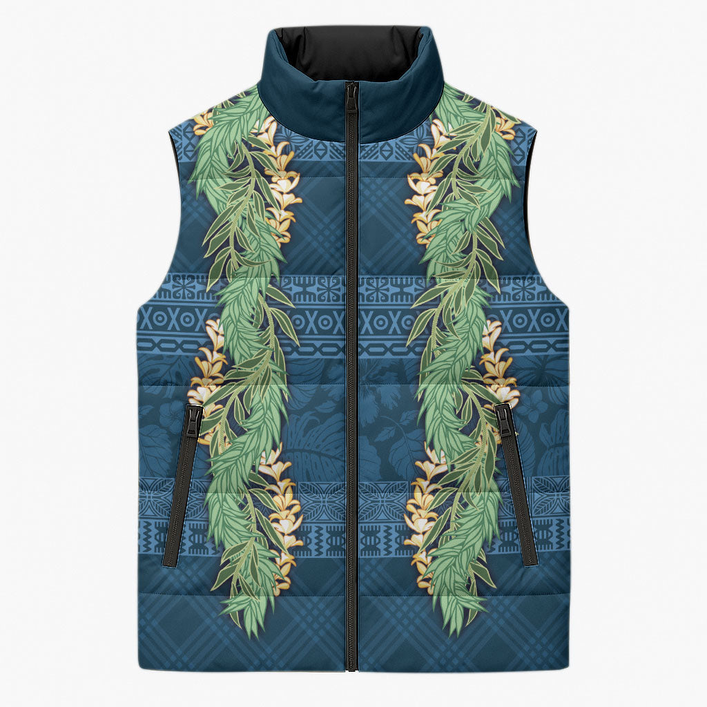 Hawai'i Paniolo Maile Twisted Lei Sleeveless Puffer Jacket Cobalt Blue LT7 Unisex Cobalt Blue - Polynesian Pride