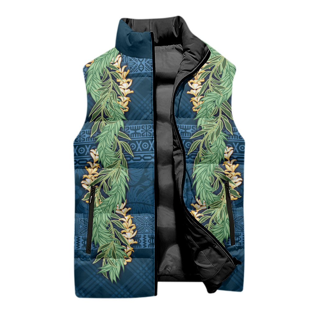 Hawai'i Paniolo Maile Twisted Lei Sleeveless Puffer Jacket Cobalt Blue LT7 - Polynesian Pride