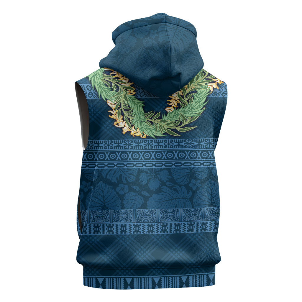 Hawai'i Paniolo Maile Twisted Lei Sleeveless Zip Hoodie Cobalt Blue LT7 - Polynesian Pride