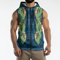 Hawai'i Paniolo Maile Twisted Lei Sleeveless Zip Hoodie Cobalt Blue LT7 - Polynesian Pride