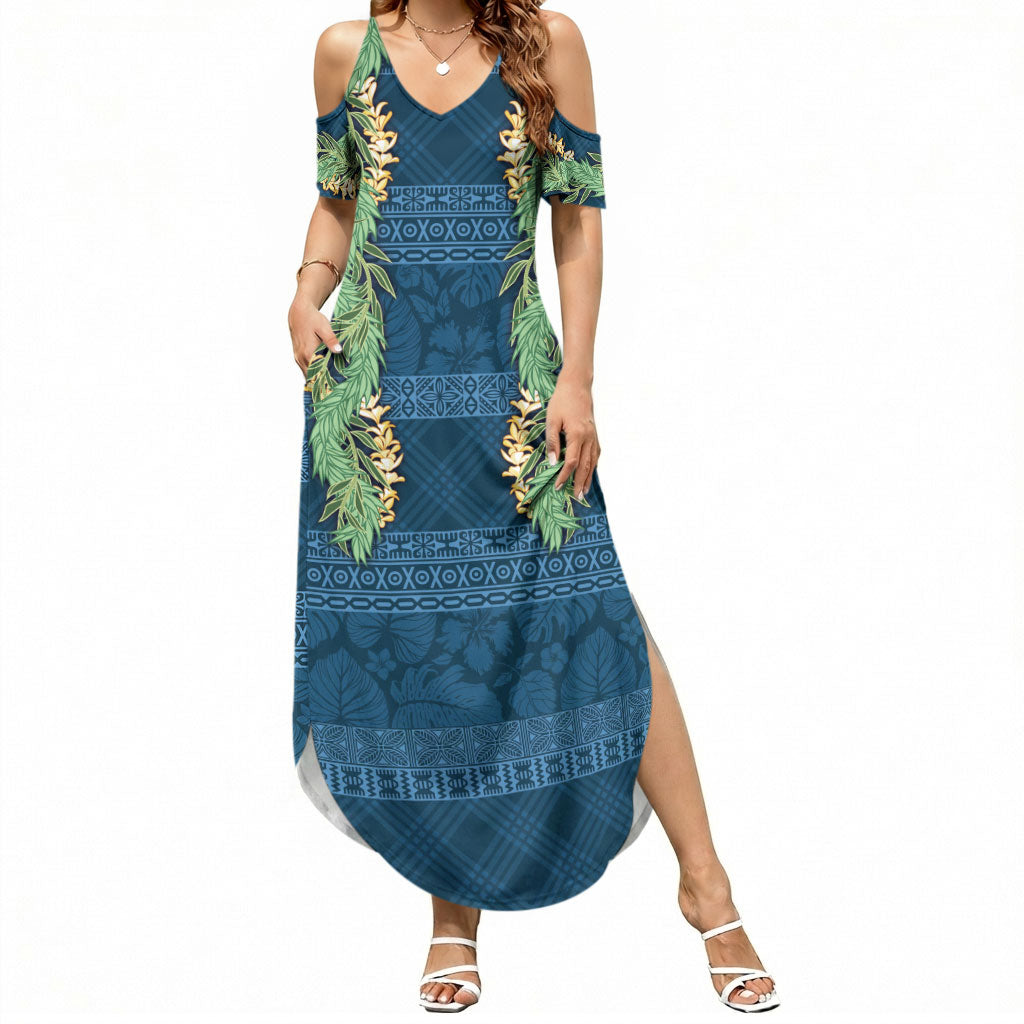 Hawai'i Paniolo Maile Twisted Lei Summer Maxi Dress Cobalt Blue